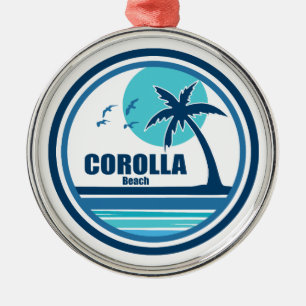 Corolla Beach North Carolina Palm Tree Birds Metal Ornament