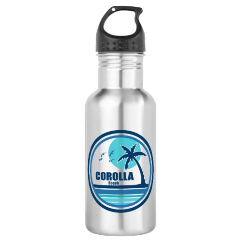 Corolla Beach North Carolina Palm Tree Birds Stainless Steel Water Bottle