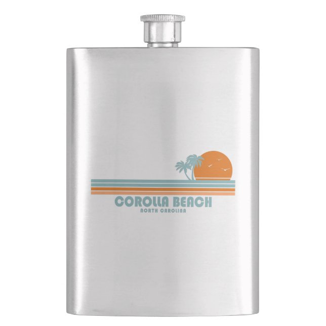 Corolla Beach North Carolina Sun Palm Trees Flask (Front)