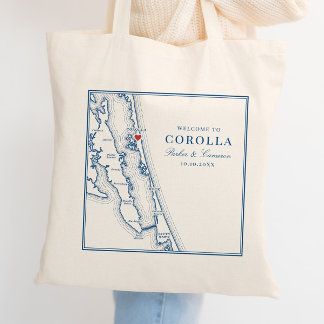 Corolla NC Map Elegant Navy Blue Wedding Tote Bag