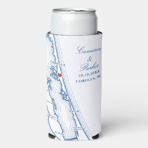 Corolla NC Map Elegant OBX Navy Blue Wedding Favor Seltzer Can Cooler