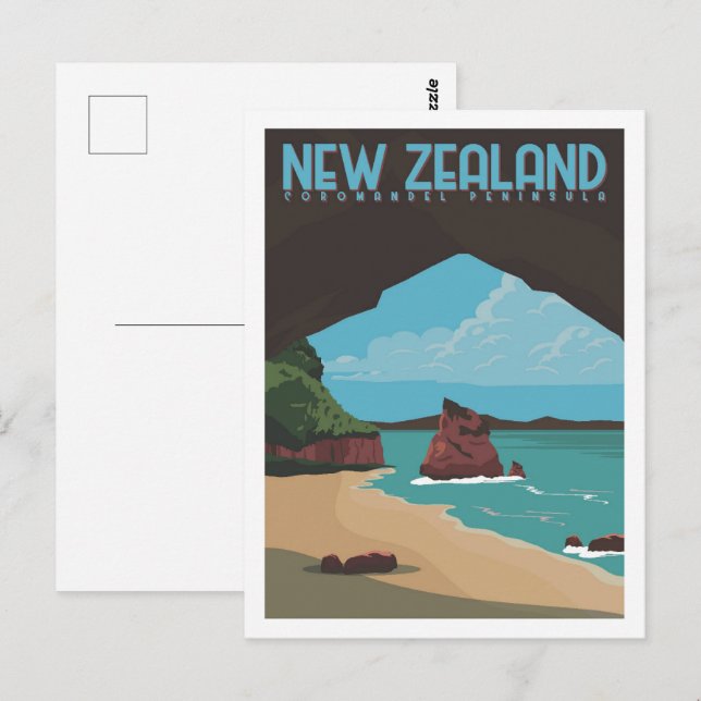 Coromandel Peninsula Nz Travel Place Illustration Postcard (Front/Back)