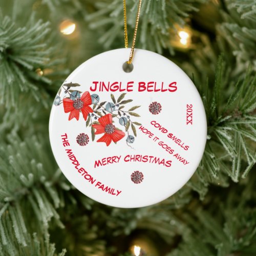 Corona Christmas Fun Virus Germ Jingle Bells Ceramic Ornament