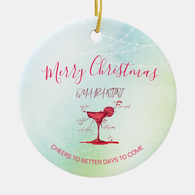 Corona Christmas Holiday Green Quarantini Martini Ceramic Ornament (Front)