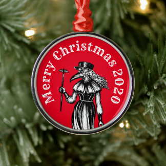 Corona Christmas Plague Doctor Metal Ornament