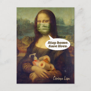 Corona Lisa (Mona Lisa) Stay Home. Save Lives Postcard