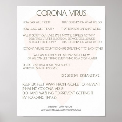 Corona Virus Advice Poster for Workplace Home