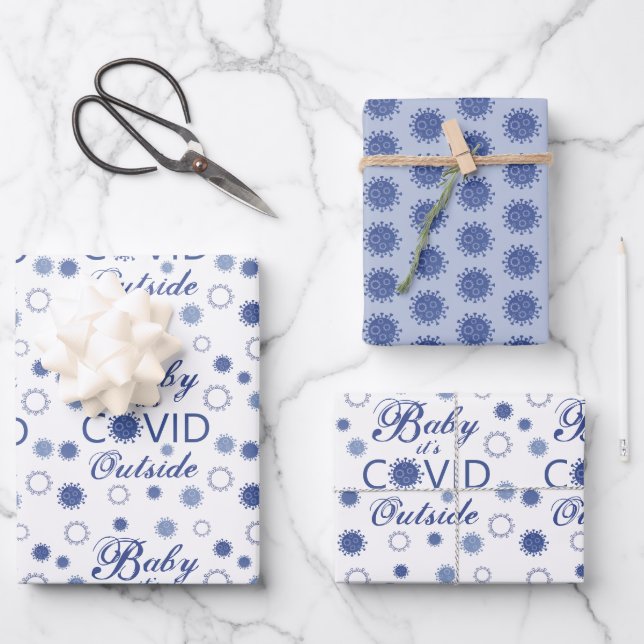 Corona Virus BABY ITS COVID OUTSIDE Blue Wrapping Paper Sheets (Front)