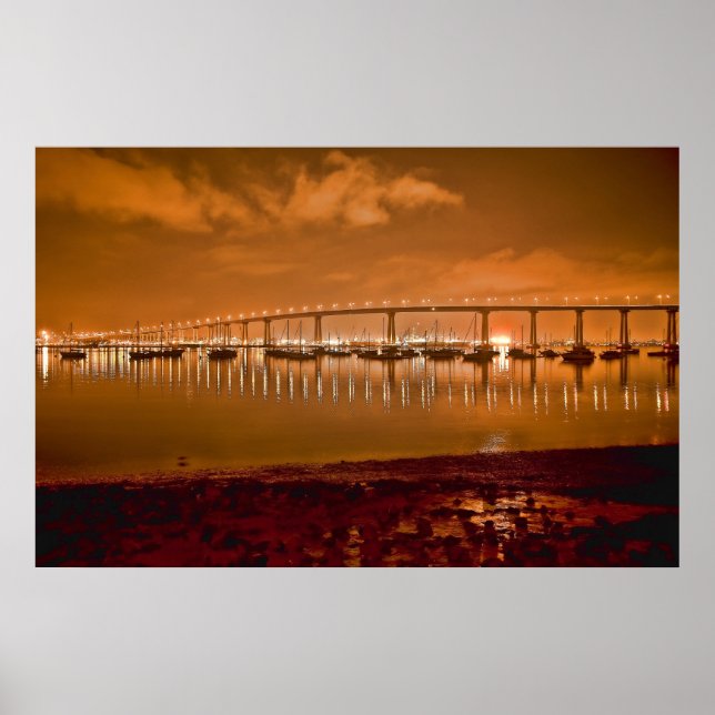 Coronado Bay Bridge At Night Poster (Front)