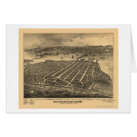 Coronado Beach, CA Panoramic Map - 1880s Cards (Front Horizontal)