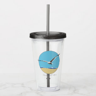 Coronado Beach, CA Sea Gull Flying over Beach Acrylic Tumbler
