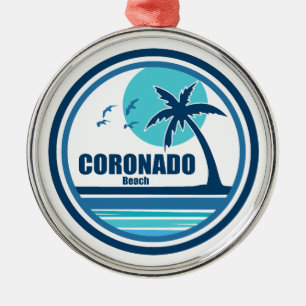 Coronado Beach California Palm Tree Birds Metal Ornament
