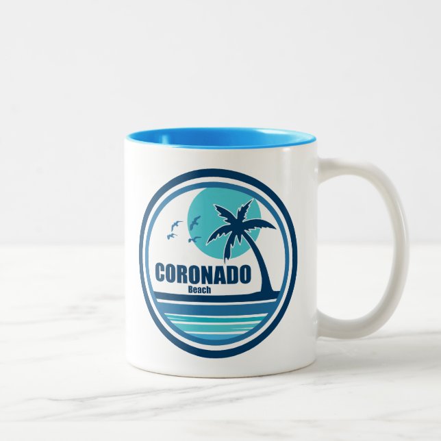 Coronado Beach California Palm Tree Birds Two-Tone Coffee Mug (Right)