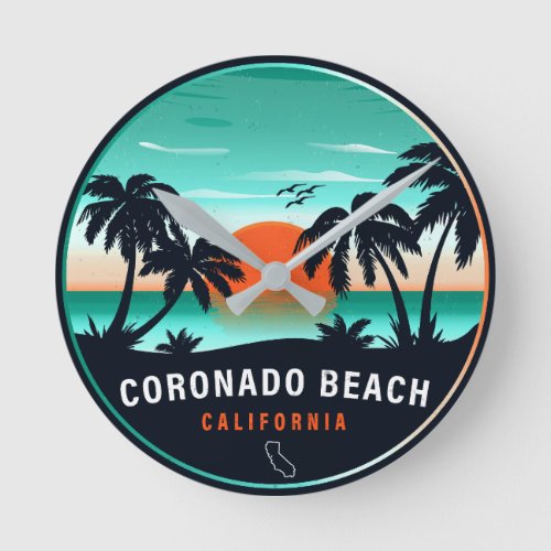 Coronado Beach California Retro Sunset Souvenirs Round Clock