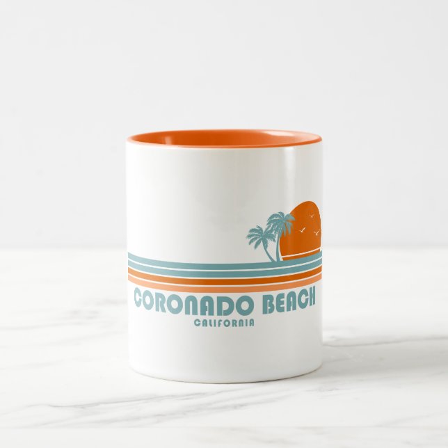Coronado Beach California Sun Palm Trees Two-Tone Coffee Mug (Center)