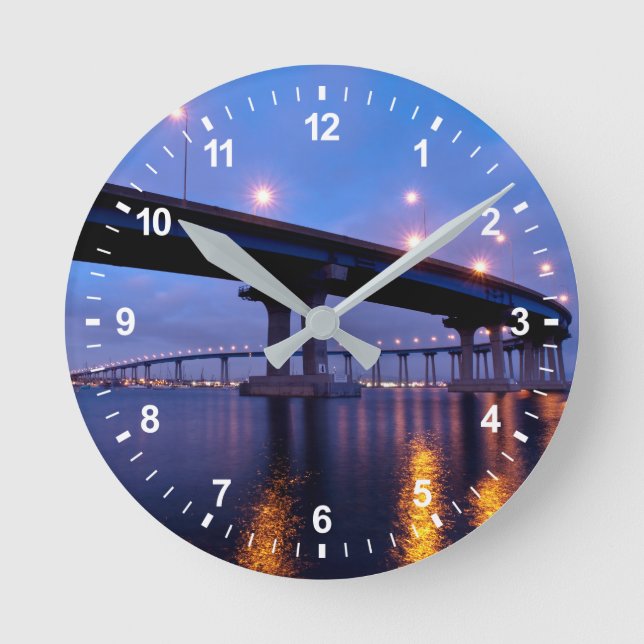 Coronado Bridge at Dusk Round Clock (Front)