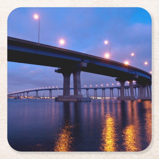 Coronado Bridge at Dusk Square Paper Coaster (Front)