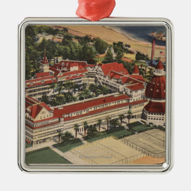 Coronado, CA - Bird's Eye of Hotel del Coronado Metal Ornament (Front)
