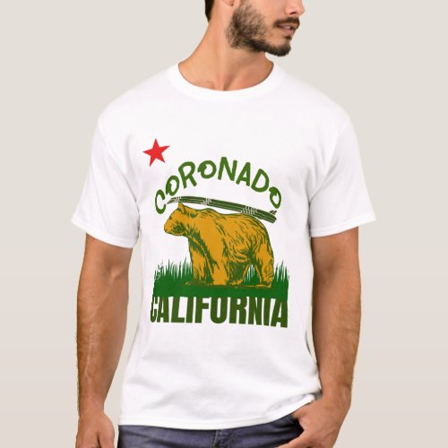 Coronado California Beach Flag Bear Surf CA Vintag T_Shirt