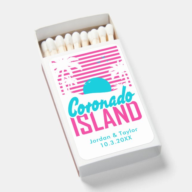Coronado Island Wedding Favor Retro Matchboxes (Front Open)