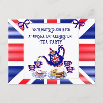 Coronation Celebration Tea Party Invitation Postc Postcard by shirleypoppy at Zazzle