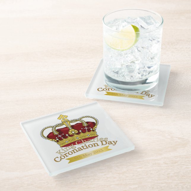 Coronation Day Crown Glass Coaster (Angled)