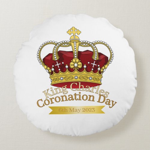 Coronation Day Crown Round Pillow