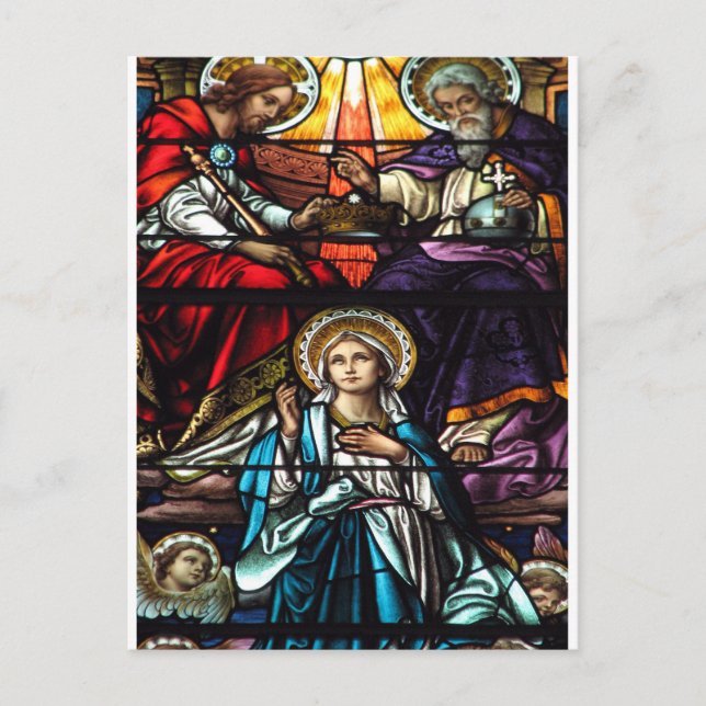 Coronation of Blessed Virgin Mary Stained Glass Postcard (Front)