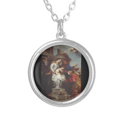 Coronation of Saint Rosalia by Anthony van Dyck Silver Plated Necklace