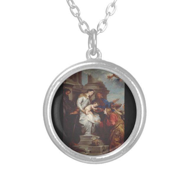 Coronation of Saint Rosalia by Anthony van Dyck Silver Plated Necklace (Front)