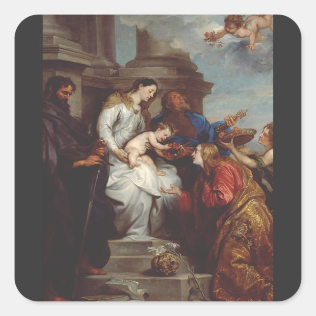 Coronation of Saint Rosalia by Anthony van Dyck Square Sticker (Front)