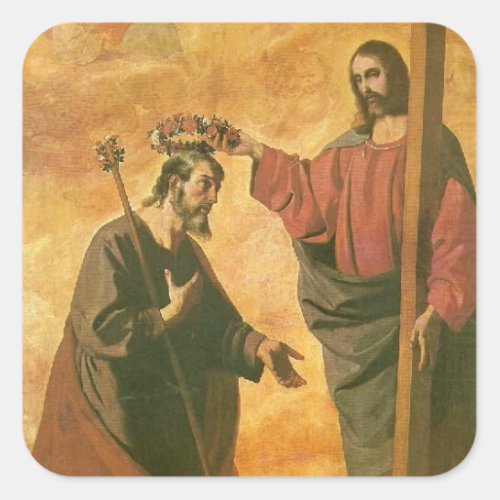 Coronation of St Joseph by Jesus Square Sticker