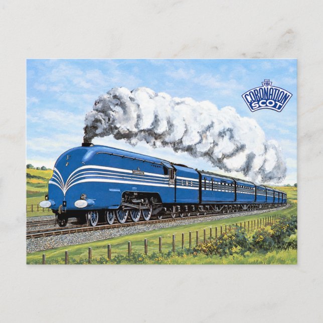 Coronation Scot Blue Streamlined Steam Train Postcard (Front)