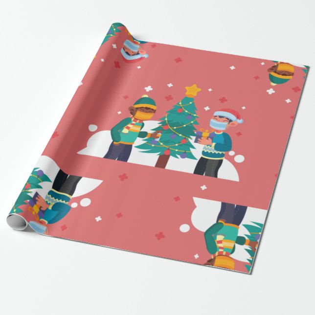 coronavirus christmas tree wrapping paper (Unrolled)