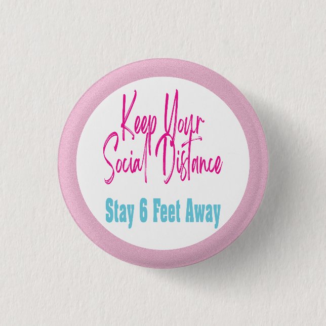 Coronavirus Health Warning Social Distancing Pink Button (Front)