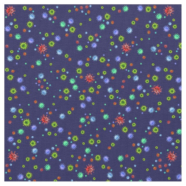 Coronavirus on Royal Blue. Stop the Spread! Fabric (Close Up)