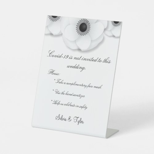 Coronavirus Wedding White Black Floral Safety Sign