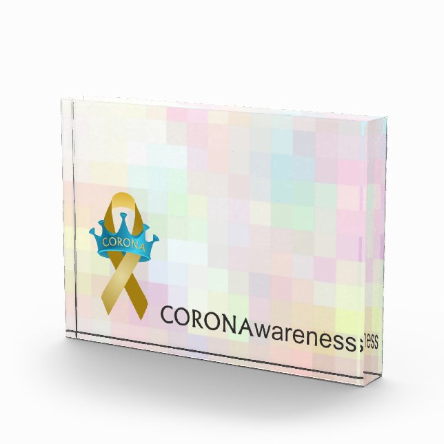 CORONAwareness Rainbow Pixel  Customizable Lucite Photo Block (Right)