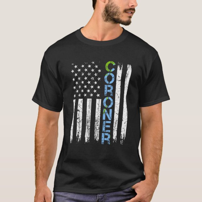 Coroner USA Flag Medical Examiner Thin Blue Line C T-Shirt (Front)