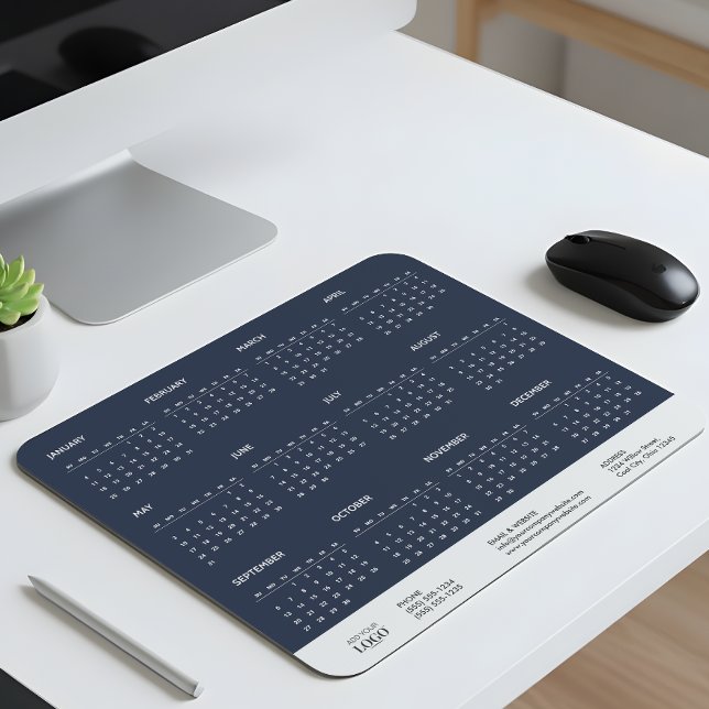 Corporate 2026 Calendar Year at a Glance Navy Blue Mouse Pad (Creator Uploaded)