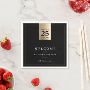 CORPORATE ANNIVERSARY business black white gold Napkins
