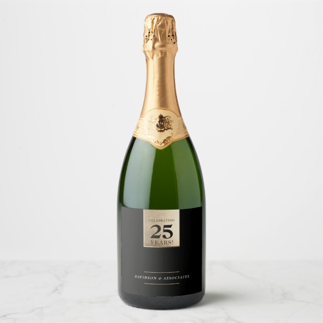 CORPORATE ANNIVERSARY business black white gold Sparkling Wine Label (Front)
