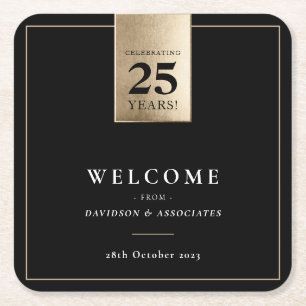 CORPORATE ANNIVERSARY business black white gold Square Paper Coaster