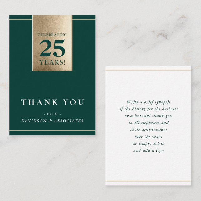 CORPORATE ANNIVERSARY business white green gold Business Card (Front/Back)