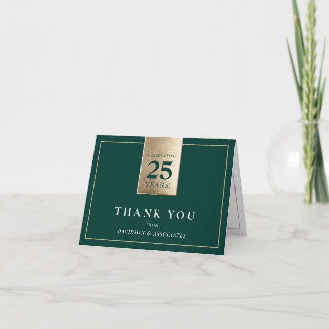CORPORATE ANNIVERSARY business white green gold Thank You Card (Front)
