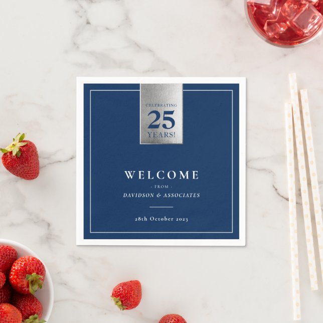 CORPORATE ANNIVERSARY business white navy silver Napkins (Insitu)