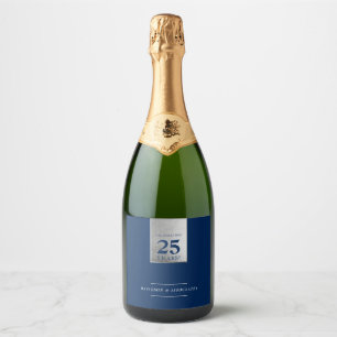 CORPORATE ANNIVERSARY business white navy silver Sparkling Wine Label