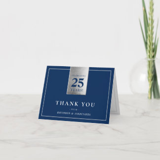 CORPORATE ANNIVERSARY business white navy silver Thank You Card