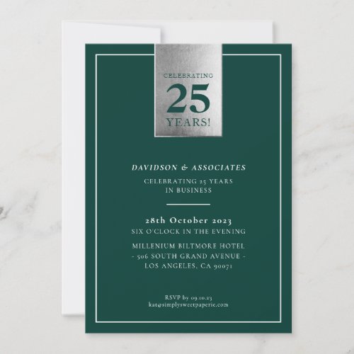 CORPORATE ANNIVERSARY classy business green silver Invitation