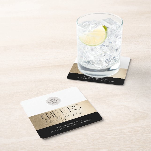 CORPORATE ANNIVERSARY elegant business black gold Square Paper Coaster (Insitu)